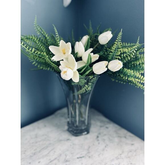 Hoosier Glass Vase 10” Tall Hexagon 6 4041 Clear Heavy Flowers Bouquet Solid - Picture 2 of 14